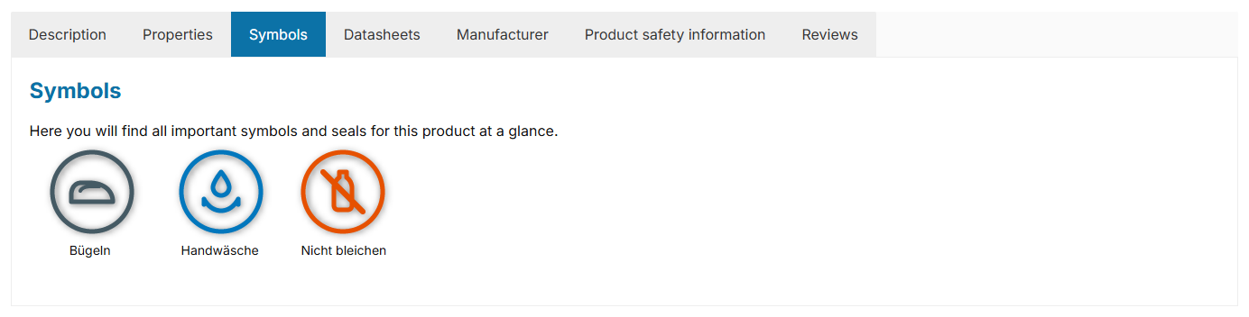 Product symbols in a separate tab