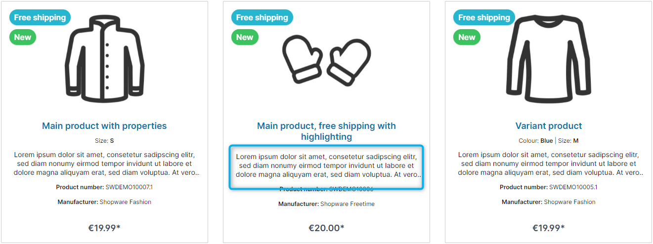 Product description in the product box