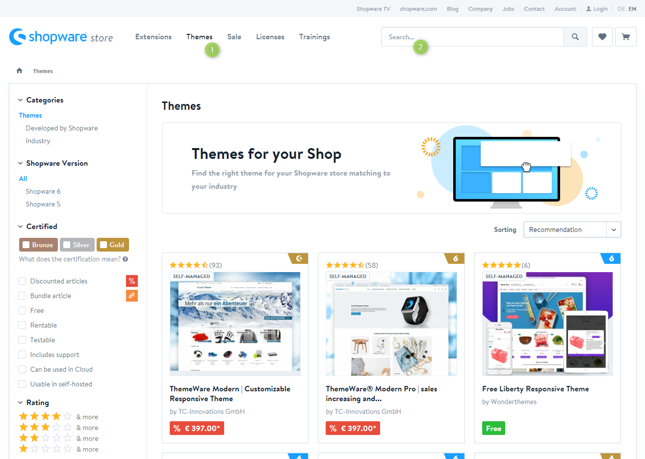 Shopware Store in your web browser