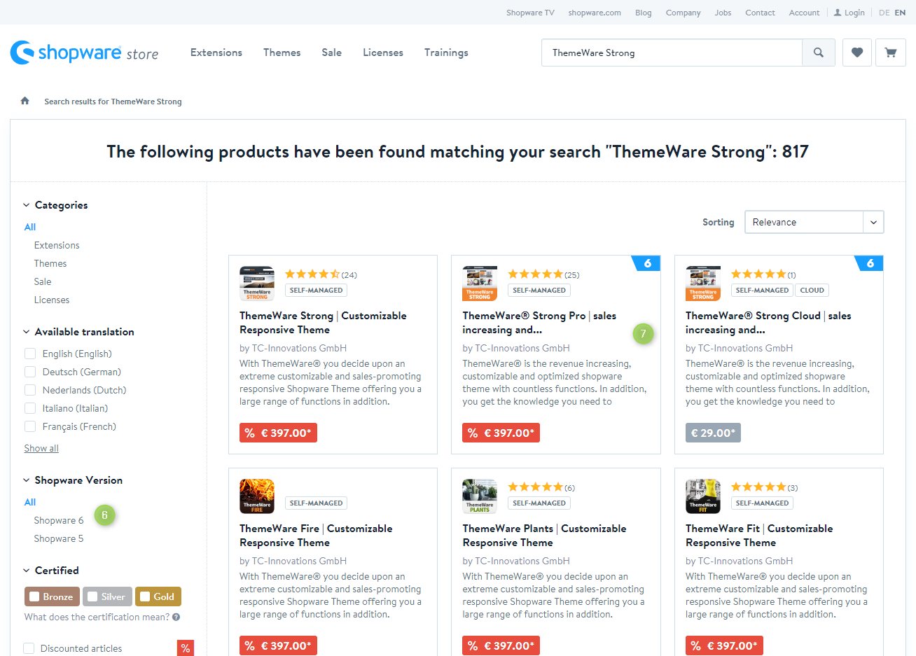 ThemeWare® in the Shopware webstore