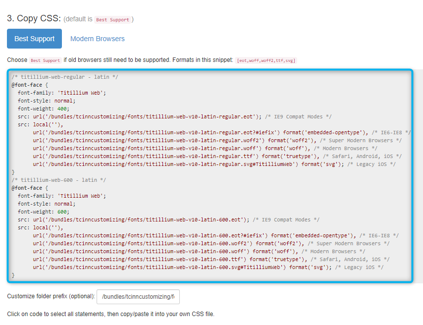 Embedding fonts locally using the ThemeWare® Customizing Plugin, figure 4
